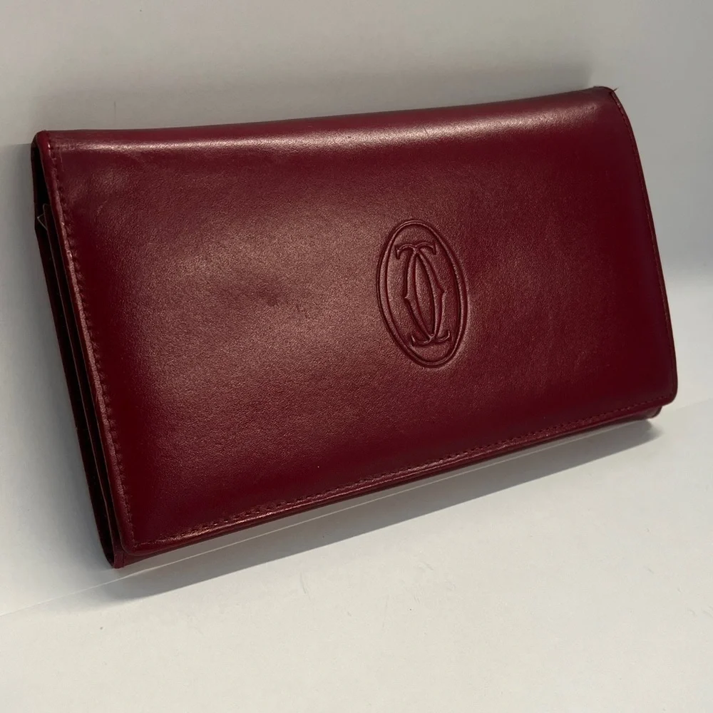 Red Leather Vintage Long Clutch Bifold Clutch Wallet
